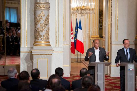 July 17: Press conference following the meeting between the two presidents at the Élysée Palace—François Hollande and Moncef Marzouki—on the first day of the official visit to Paris and Marseille by Moncef Marzouki, President of the Republic of Tunisia