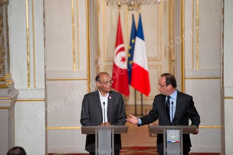 July 17: Press conference following the meeting between the two presidents at the Élysée Palace—François Hollande and Moncef Marzouki—on the first day of the official visit to Paris and Marseille by Moncef Marzouki, President of the Republic of Tunisia