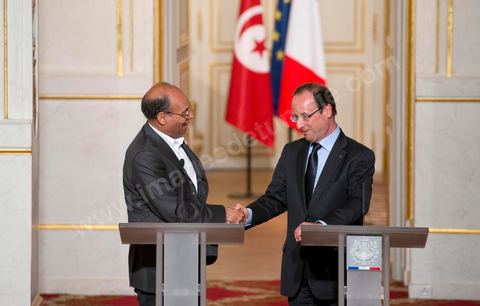 July 17: Press conference following the meeting between the two presidents at the Élysée Palace—François Hollande and Moncef Marzouki—on the first day of the official visit to Paris and Marseille by Moncef Marzouki, President of the Republic of Tunisia