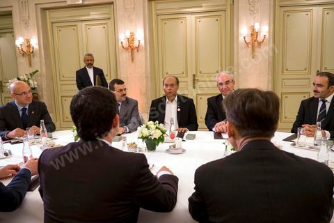 July 18: Meeting at the Hôtel Meurice with French Interior Minister Manuel Valls on the second day of the official visit to Paris and Marseille by Moncef Marzouki, President of the Republic of Tunisia
