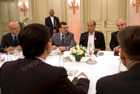July 18: Meeting at the Hôtel Meurice with French Interior Minister Manuel Valls on the second day of the official visit to Paris and Marseille by Moncef Marzouki, President of the Republic of Tunisia