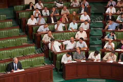 Audition de Mustafa Kamel Nabli devant l'Assemblée Constituante qui doit décider de sa destitution, le 18 juillet 2012.