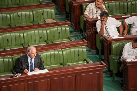 Audition de Mustafa Kamel Nabli devant l'Assemblée Constituante qui doit décider de sa destitution, le 18 juillet 2012.
