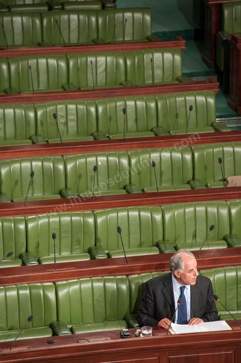 Audition de Mustafa Kamel Nabli devant l'Assemblée Constituante qui doit décider de sa destitution, le 18 juillet 2012.