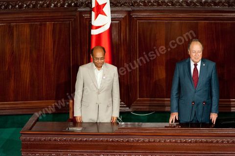 25 juillet : Mustapha Ben Jaafar, Président de l'ANC et Moncef Marzouki, Président de la République au perchoir de l'ANC pour la commémoration du 55ème anniversaire de la République tunisienne avec les discours des 3 présidents à l'Assemblée Nationale Constituante.
