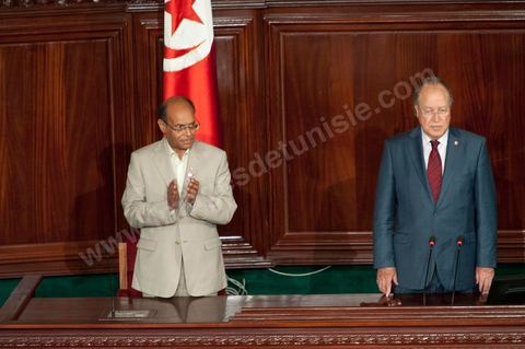 25 juillet : Mustapha Ben Jaafar, Président de l'ANC et Moncef Marzouki, Président de la République au perchoir de l'ANC pour la commémoration du 55ème anniversaire de la République tunisienne avec les discours des 3 présidents à l'Assemblée Nationale Constituante.