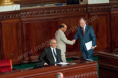 25 juillet : les 3 présidents au perchoir de l'assemblée Mustapha Ben Jaafar, Président de l'ANC, Moncef Marzouki, Président de la République et Hammadi Jebali , Président du gouvernement, arrivent à l'ANC pour la commémoration du 55ème anniversaire de la République tunisienne avec les discours des 3 présidents à l'Assemblée Nationale Constituante.