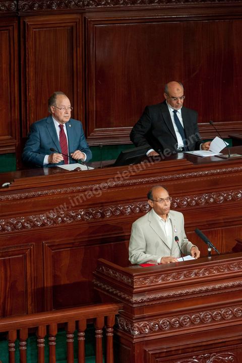 25 juillet : les 3 présidents au perchoir de l'assemblée Mustapha Ben Jaafar, Président de l'ANC, Moncef Marzouki, Président de la République et Hammadi Jebali , Président du gouvernement, arrivent à l'ANC pour la commémoration du 55ème anniversaire de la République tunisienne avec les discours des 3 présidents à l'Assemblée Nationale Constituante.