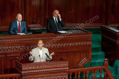 25 juillet : les 3 présidents au perchoir de l'assemblée Mustapha Ben Jaafar, Président de l'ANC, Moncef Marzouki, Président de la République et Hammadi Jebali , Président du gouvernement, arrivent à l'ANC pour la commémoration du 55ème anniversaire de la République tunisienne avec les discours des 3 présidents à l'Assemblée Nationale Constituante.
