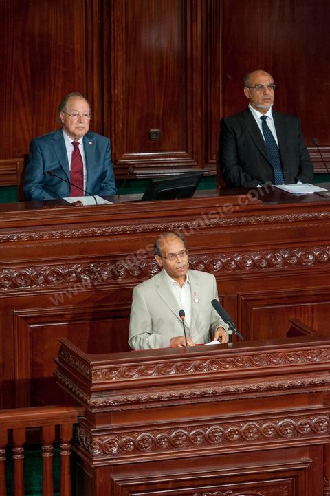 25 juillet : les 3 présidents au perchoir de l'assemblée Mustapha Ben Jaafar, Président de l'ANC, Moncef Marzouki, Président de la République et Hammadi Jebali , Président du gouvernement, arrivent à l'ANC pour la commémoration du 55ème anniversaire de la République tunisienne avec les discours des 3 présidents à l'Assemblée Nationale Constituante.