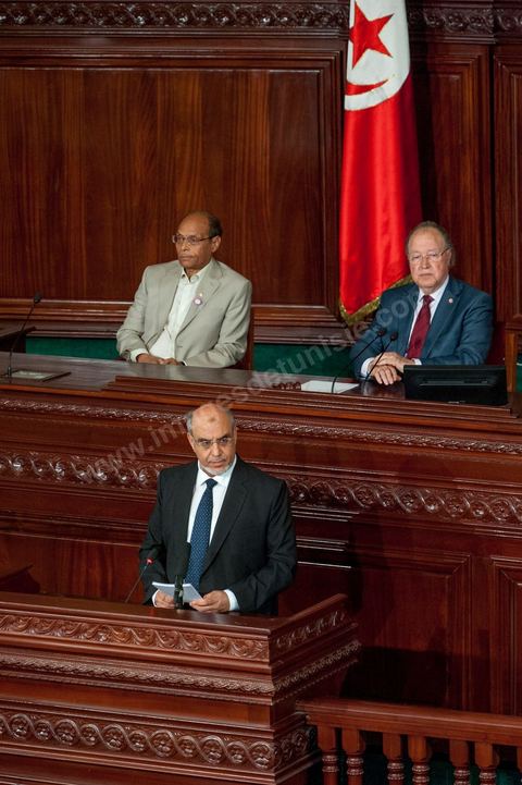 25 juillet : les 3 présidents au perchoir de l'assemblée Mustapha Ben Jaafar, Président de l'ANC, Moncef Marzouki, Président de la République et Hammadi Jebali , Président du gouvernement, arrivent à l'ANC pour la commémoration du 55ème anniversaire de la République tunisienne avec les discours des 3 présidents à l'Assemblée Nationale Constituante.