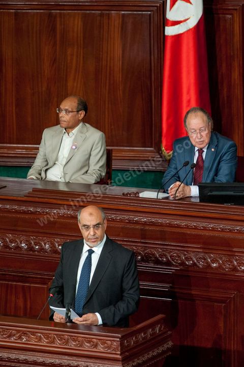 25 juillet : les 3 présidents au perchoir de l'assemblée Mustapha Ben Jaafar, Président de l'ANC, Moncef Marzouki, Président de la République et Hammadi Jebali , Président du gouvernement, arrivent à l'ANC pour la commémoration du 55ème anniversaire de la République tunisienne avec les discours des 3 présidents à l'Assemblée Nationale Constituante.