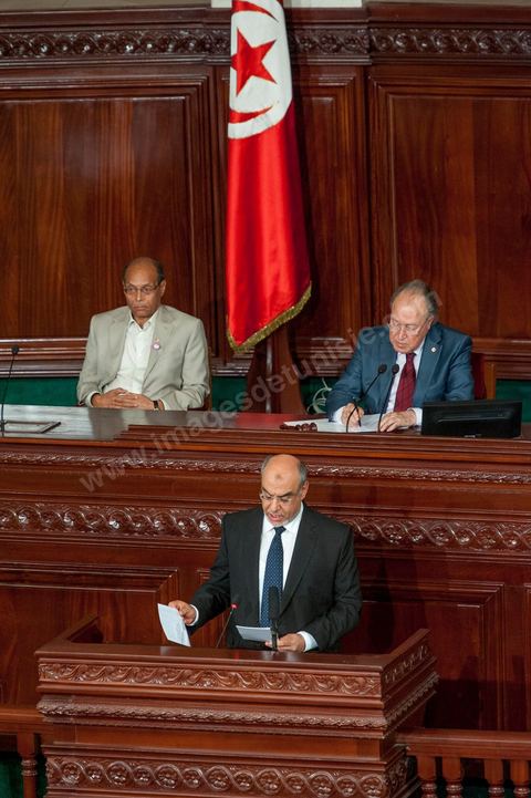 25 juillet : les 3 présidents au perchoir de l'assemblée Mustapha Ben Jaafar, Président de l'ANC, Moncef Marzouki, Président de la République et Hammadi Jebali , Président du gouvernement, arrivent à l'ANC pour la commémoration du 55ème anniversaire de la République tunisienne avec les discours des 3 présidents à l'Assemblée Nationale Constituante.