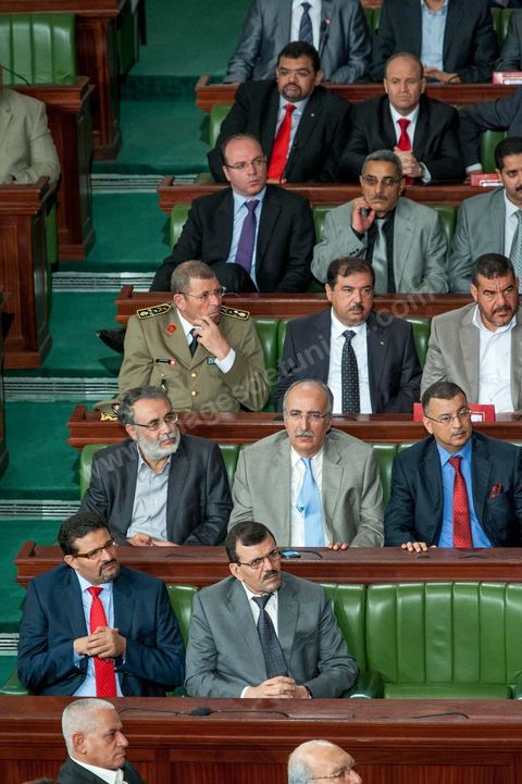 25 juillet : les ministres du gouvernement à la commémoration du 55ème anniversaire de la République tunisienne avec les discours des 3 présidents à l'Assemblée Nationale Constituante.