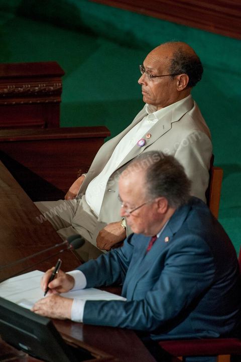 25 juillet : Mustapha Ben Jaafar, Président de l'ANC et  Moncef Marzouki, Président de la République au perchoir de l'ANC pour la commémoration du 55ème anniversaire de la République tunisienne avec les discours des 3 présidents à l'Assemblée Nationale Constituante.