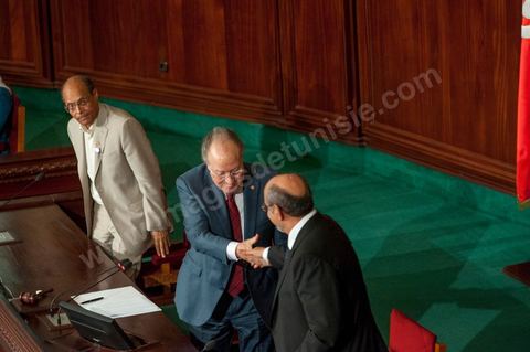 25 juillet : les 3 présidents au perchoir de l'assemblée Mustapha Ben Jaafar, Président de l'ANC, Moncef Marzouki, Président de la République et Hammadi Jebali , Président du gouvernement, arrivent à l'ANC pour la commémoration du 55ème anniversaire de la République tunisienne avec les discours des 3 présidents à l'Assemblée Nationale Constituante.