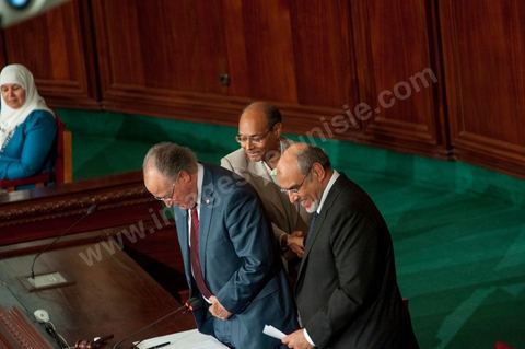 25 juillet : les 3 présidents au perchoir de l'assemblée Mustapha Ben Jaafar, Président de l'ANC, Moncef Marzouki, Président de la République et Hammadi Jebali , Président du gouvernement, arrivent à l'ANC pour la commémoration du 55ème anniversaire de la République tunisienne avec les discours des 3 présidents à l'Assemblée Nationale Constituante.