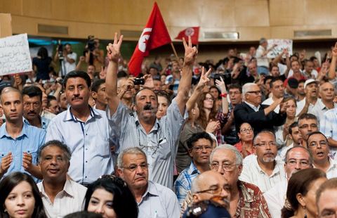 October 7, 2012: A major inaugural rally was held this Sunday to launch the Popular Front, the left-wing political party created following the unification of about ten left-wing parties under the leadership of figures such as Hamma Hammami and Chokri Belaïd.  “The Popular Front is the best option for governing the country during the next phase and achieving the goals of the revolution, thanks to its clear platform and its high level of expertise,” stated Hamma Hammami, Secretary-General of the Tunisian Labor Party, who will be the Popular Front’s presidential candidate. “The Front will enter the upcoming elections armed with an effective monetary, fiscal, and social approach and real solutions to all the problems facing the Tunisian people.”