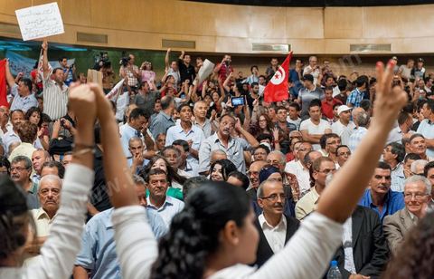 October 7, 2012: A major inaugural rally was held this Sunday to launch the Popular Front, the left-wing political party created following the unification of about ten left-wing parties under the leadership of figures such as Hamma Hammami and Chokri Belaïd.  “The Popular Front is the best option for governing the country during the next phase and achieving the goals of the revolution, thanks to its clear platform and its high level of expertise,” stated Hamma Hammami, Secretary-General of the Tunisian Labor Party, who will be the Popular Front’s presidential candidate. “The Front will enter the upcoming elections armed with an effective monetary, fiscal, and social approach and real solutions to all the problems facing the Tunisian people.”