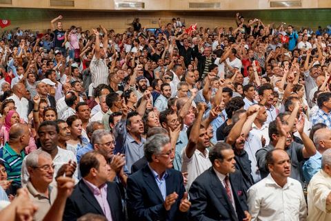 October 7, 2012: A major inaugural rally was held this Sunday to launch the Popular Front, the left-wing political party created following the unification of about ten left-wing parties under the leadership of figures such as Hamma Hammami and Chokri Belaïd.  “The Popular Front is the best option for governing the country during the next phase and achieving the goals of the revolution, thanks to its clear platform and its high level of expertise,” stated Hamma Hammami, Secretary-General of the Tunisian Labor Party, who will be the Popular Front’s presidential candidate. “The Front will enter the upcoming elections armed with an effective monetary, fiscal, and social approach and real solutions to all the problems facing the Tunisian people.”