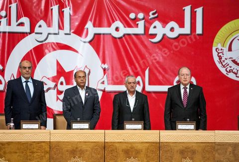 October 16, 2012: Opening of the National Congress for Dialogue, attended by the three presidents—Moncef Marzouki, Hammadi Jebali, and Mustapha Ben Jaffar. This gathering of more than 40 parties began at the Palais des Congrès, at the initiative of the General Union of Tunisian Workers (UGTT), to resolve the “tensions” that are delaying the drafting of the founding document for post-revolutionary Tunisia by the National Constituent Assembly (NCA). In a sign of ongoing conflicts, two of the three parties in the governing coalition—the Islamist Ennahda party and President Marzouki’s Congress for the Republic—announced on Monday that they would boycott the meeting due to the presence of a reviled opposition party, Nidaa Tounès 