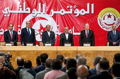 October 16, 2012: Opening of the National Congress for Dialogue, attended by the three presidents—Moncef Marzouki, Hammadi Jebali, and Mustapha Ben Jaffar. This gathering of more than 40 parties began at the Palais des Congrès, at the initiative of the General Union of Tunisian Workers (UGTT), to resolve the “tensions” that are delaying the drafting of the founding document for post-revolutionary Tunisia by the National Constituent Assembly (NCA). In a sign of ongoing conflicts, two of the three parties in the governing coalition—the Islamist Ennahda party and President Marzouki’s Congress for the Republic—announced on Monday that they would boycott the meeting due to the presence of a reviled opposition party, Nidaa Tounès 