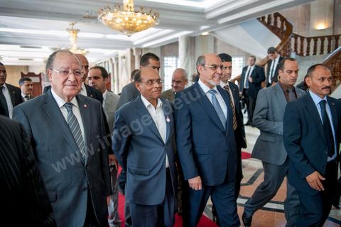 23 octobre 2012 : les trois présidents Moncef Marzouki, H. Jebali et M. Ben Jaafar à la séance plénière solennelle de l’Assemblée Nationale Constituante pour le premier anniversaire des élections du 23 octobre 2011 en présence des trois présidents Moncef Marzouki, Président de la République, Hammadi Jebali, Président du Gouvernement et Mustapha Ben Jaafar, Président de l'Assemblée.