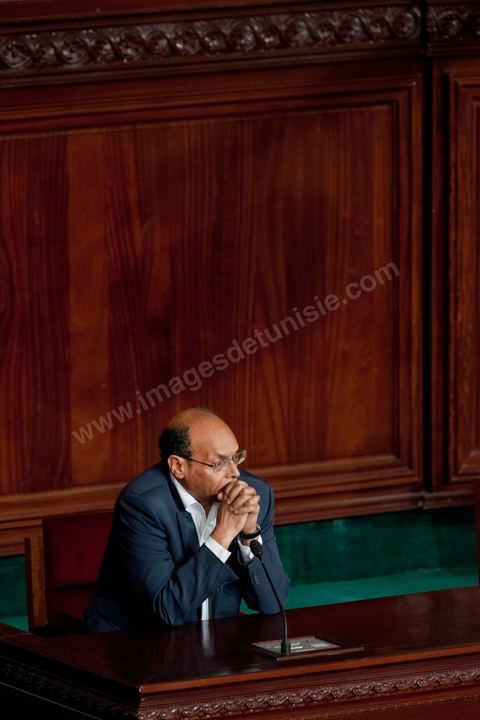 23 octobre 2012 : discours des trois président, ici M. Marzouki à la séance plénière solennelle de l’Assemblée Nationale Constituante pour le premier anniversaire des élections du 23 octobre 2011 en présence des trois présidents Moncef Marzouki, Président de la République, Hammadi Jebali, Président du Gouvernement et Mustapha Ben Jaafar, Président de l'Assemblée.