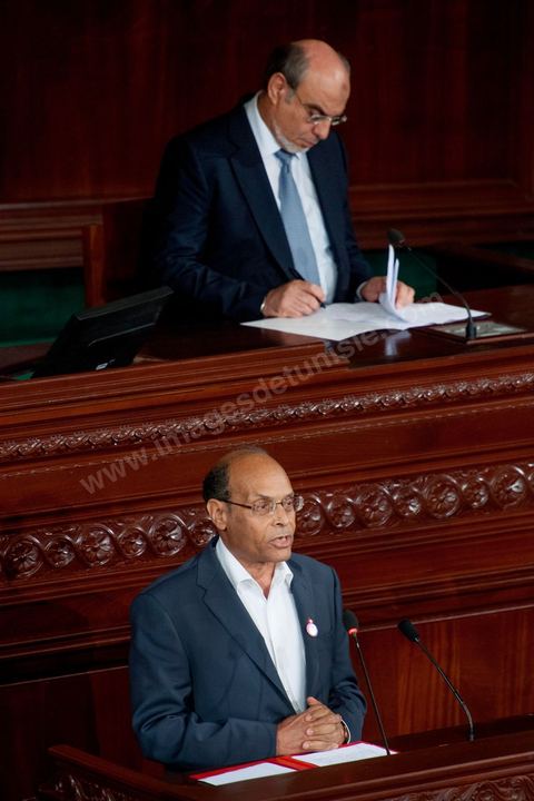 23 octobre 2012 : Discours des trois présidents ici Moncef Marzouki et H. Jebali à la séance plénière solennelle de l’Assemblée Nationale Constituante pour le premier anniversaire des élections du 23 octobre 2011 en présence des trois présidents Moncef Marzouki, Président de la République, Hammadi Jebali, Président du Gouvernement et Mustapha Ben Jaafar, Président de l'Assemblée.