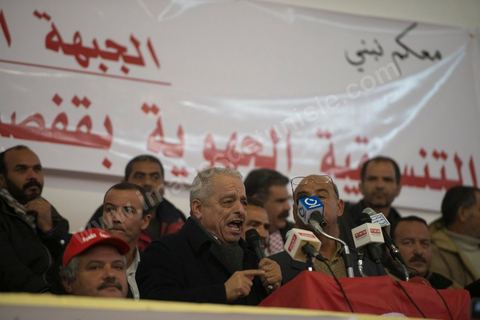 6 janvier 2013 : Meeting du Front populaire, qui rassemble les principaux partis d'extrême gauche,  à Gafsa, le 6 janvier 2013. Hama Hamami, leader du Parti des travailleurs, était le principal intervenant.