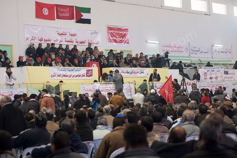 6 janvier 2013 : Meeting du Front populaire, qui rassemble les principaux partis d'extrême gauche,  à Gafsa, le 6 janvier 2013. Hama Hamami, leader du Parti des travailleurs, était le principal intervenant.