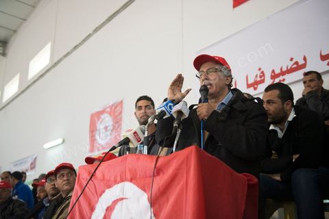 6 janvier 2013 : Meeting du Front populaire, qui rassemble les principaux partis d'extrême gauche,  à Gafsa, le 6 janvier 2013. Hama Hamami, leader du Parti des travailleurs, était le principal intervenant.
