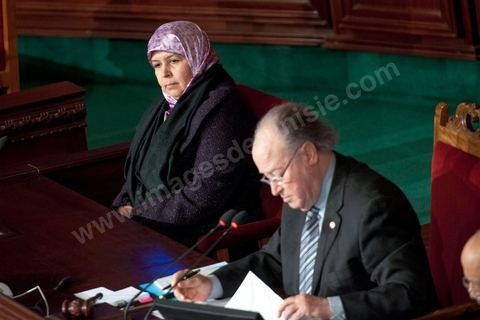 14 février 2013 : Maherzia Labidi, vice présidente de l'ANC et Mustapha Ben Jaafar, Président de l'ANC. Convocation d'une séance extraordinaire à l'Assemblée Constituante pour débattre de la situation de crise polituqe en cours suite à l'assassinat de Chokri Belaid et l'annonce d ela formation d'un gouvernement de technocrates par Hammadi Jebali, Premier Ministre