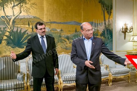 February 22, 2013: At the Presidential Palace in Carthage, Moncef Marzouki, President of the Republic, receives Ali Laryedh, the new Prime Minister, who was selected by the Ennahda Party. The President presents his decision to the Prime Minister. Ali Laryedh then delivers a speech. 