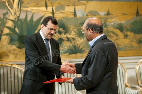 February 22, 2013: At the Presidential Palace in Carthage, Moncef Marzouki, President of the Republic, receives Ali Laryedh, the new Prime Minister, who was selected by the Ennahda Party. The President presents his decision to the Prime Minister. Ali Laryedh then delivers a speech. 