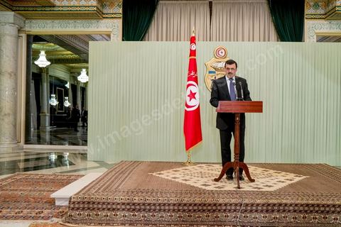 February 22, 2013: At the Presidential Palace in Carthage, Moncef Marzouki, President of the Republic, receives Ali Laryedh, the new Prime Minister, who was selected by the Ennahda Party. The President presents his decision to the Prime Minister. Ali Laryedh then delivers a speech. 