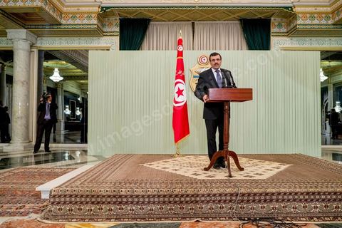 February 22, 2013: At the Presidential Palace in Carthage, Moncef Marzouki, President of the Republic, receives Ali Laryedh, the new Prime Minister, who was selected by the Ennahda Party. The President presents his decision to the Prime Minister. Ali Laryedh then delivers a speech. 
