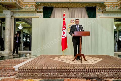February 22, 2013: At the Presidential Palace in Carthage, Moncef Marzouki, President of the Republic, receives Ali Laryedh, the new Prime Minister, who was selected by the Ennahda Party. The President presents his decision to the Prime Minister. Ali Laryedh then delivers a speech. 