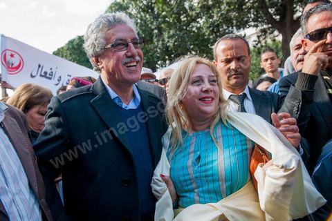 March 9, 2013: Hamma Hamami on Habib Bourguiba Avenue in Tunis; nearly 3,000 protesters gathered to commemorate International Women’s Day and the death of Chokri Belaid on February 6. Several political figures, civil society activists, and artists answered the call from the UGTT Women’s Commission and other feminist organizations.