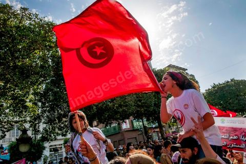 March 9, 2013: On Habib Bourguiba Avenue in Tunis, nearly 3,000 demonstrators gathered to commemorate International Women's Day and the death of Chokri Belaid on February 6. Several political figures, civil society activists, and artists answered the call issued by the UGTT Women’s Commission and other feminist organizations.