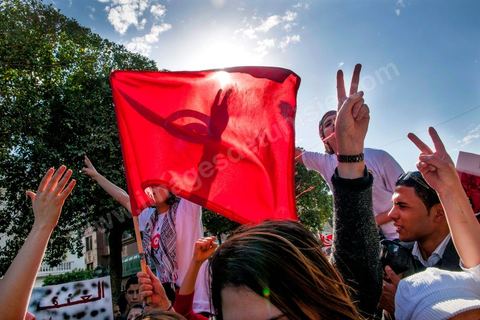 March 9, 2013: On Habib Bourguiba Avenue in Tunis, nearly 3,000 demonstrators gathered to commemorate International Women's Day and the death of Chokri Belaid on February 6. Several political figures, civil society activists, and artists answered the call issued by the UGTT Women’s Commission and other feminist organizations.