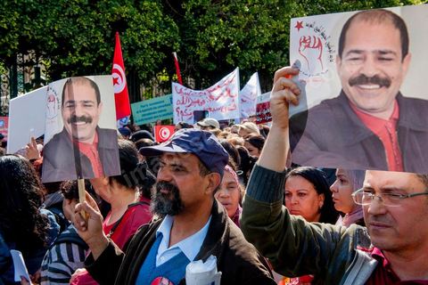March 9, 2013: On Habib Bourguiba Avenue in Tunis, nearly 3,000 demonstrators gathered to commemorate International Women's Day and the death of Chokri Belaid on February 6. Several political figures, civil society activists, and artists answered the call issued by the UGTT Women’s Commission and other feminist organizations.