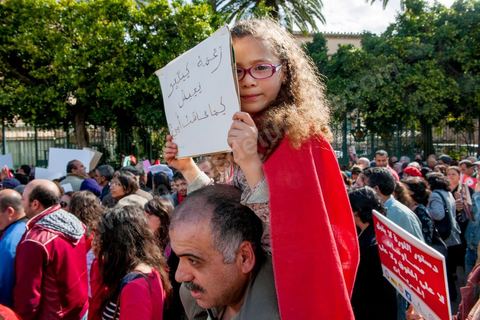 March 9, 2013: On Habib Bourguiba Avenue in Tunis, nearly 3,000 demonstrators gathered to commemorate International Women's Day and the death of Chokri Belaid on February 6. Several political figures, civil society activists, and artists answered the call issued by the UGTT Women’s Commission and other feminist organizations.