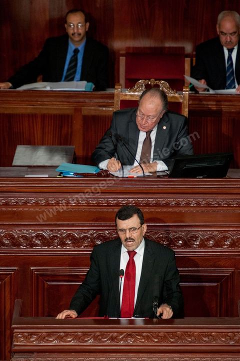 12 mars 2013 : discours de Ali Larayedh, le nouveau Premier Ministre, à l'Assemblée Nationale Constituante, pour l'investiture de son nouveau gouvernement présenté le 8 mars au Président de la République. Dans son discours le premier ministre a posé le programme de son gouvernement de 9 mois, programme politique pour mener aux élections pour la fin 2013,  programme sécuritaire, relance économique et lutte contre le chômage.