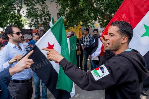 March 29, 2013: A highly tense standoff and minor clashes between pro-rebellion Syrians (flying the three-red-star flag) and Tunisian activists from the Bass Party, which supports Bashar al-Assad, took place in the central square of the WSF on the final day of the World Social Forum meetings on the Tunis university campus. This first forum held in the Arab world was strongly marked by Arab nationalist demands and statements, and dominated by a constant tribute to and support for the Palestinian people.