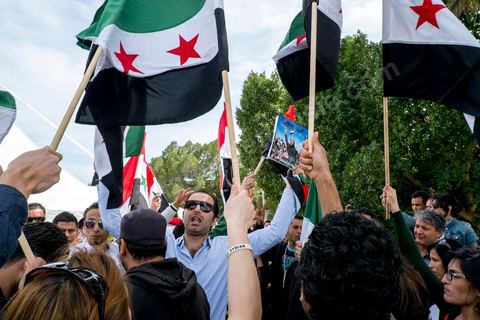 March 29, 2013: A highly tense standoff and minor clashes between pro-rebellion Syrians (flying the three-red-star flag) and Tunisian activists from the Bass Party, which supports Bashar al-Assad, took place in the central square of the WSF on the final day of the World Social Forum meetings on the Tunis university campus. This first forum held in the Arab world was strongly marked by Arab nationalist demands and statements, and dominated by a constant tribute to and support for the Palestinian people.