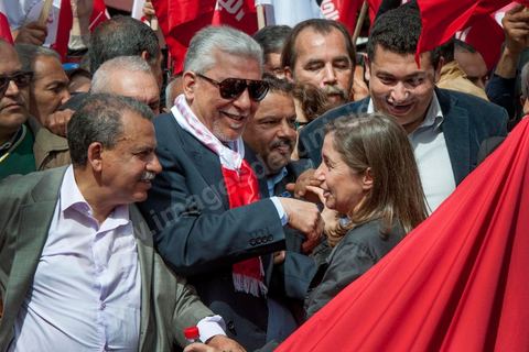 9 avril 2013 : Maya Jrini (SG Al Joumhouri) et Taieb Baccouche (SG Nidaa Tounes) engage leur marche à l'occasion de la journée des martyrs, l'avenue Bourguiba à Tunis a accueilli plusieurs marches politiques. Entre la première marche de la nouvelle alliance politique "Union pour la Tunisie", regroupant les partis progressistes Nidaa Tounes, Al Joumhouri, Al Massar, Parti Socialiste et Parti Patriotique, et celle des partisans de Ennahdha et des Ligues de Protection de la Révolution (LPR) la tension a été au maximum mais contrôlé par un dispositif sécuritaire impotant et efficace.
