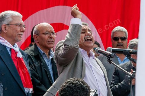 9 avril 2013 : meeting à Bab Souika, quartier populaire de Tunis, de l'Union pour la Tunisie à l'occasion de la journée des martyrs et après la première marche politique  à l'avenue Bourguiba à Tunis de la nouvelle alliance politique "Union pour la Tunisie", regroupant les partis progressistes Nidaa Tounes, Al Joumhouri, Al Massar, Parti Socialiste et Parti Patriotique.