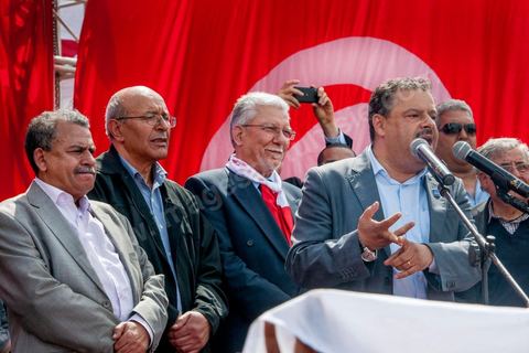 9 avril 2013 : Samir Taieb secrétaire général de Al Massar au meeting à Bab Souika, quartier populaire de Tunis, de l'Union pour la Tunisie à l'occasion de la journée des martyrs et après la première marche politique  à l'avenue Bourguiba à Tunis de la nouvelle alliance politique "Union pour la Tunisie", regroupant les partis progressistes Nidaa Tounes, Al Joumhouri, Al Massar, Parti Socialiste et Parti Patriotique.