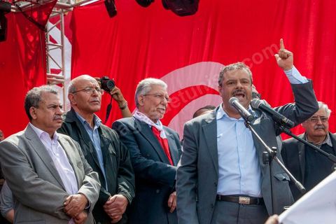 9 avril 2013 : Samir Taieb secrétaire général de Al Massar au meeting à Bab Souika, quartier populaire de Tunis, de l'Union pour la Tunisie à l'occasion de la journée des martyrs et après la première marche politique  à l'avenue Bourguiba à Tunis de la nouvelle alliance politique "Union pour la Tunisie", regroupant les partis progressistes Nidaa Tounes, Al Joumhouri, Al Massar, Parti Socialiste et Parti Patriotique.
